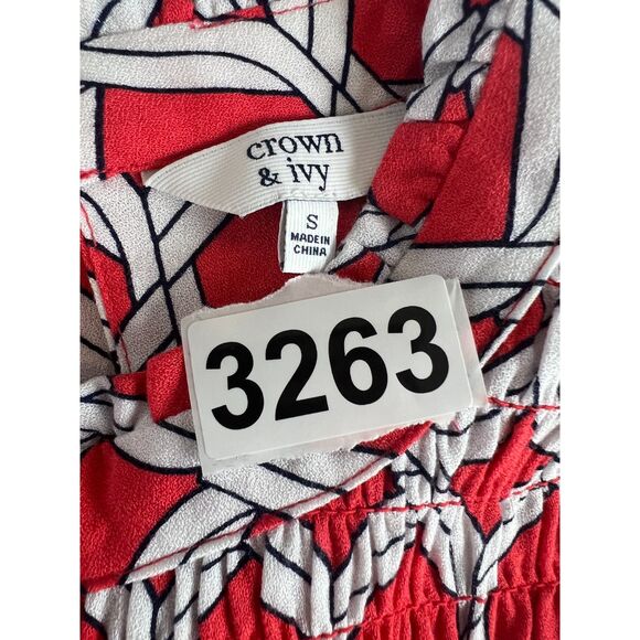 Crown & Ivy Women's Geometric Print Long Sleeve Smocked Blouse Top Size S - Picture 10 of 10